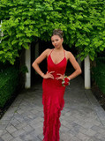 Red Exquisite Beaded Ruffle Flowy Chiffon Formal Party Dress Prom Dress Date Dress HZ1023