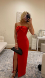 Red Strapless Bow-knot Slit Prom Dresses HZ1023