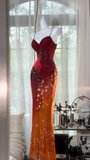 Exquisite Burgundy Orange Floral Beaded Ball Gown Long Chiffon Date Dress Evening Dress HZ1023