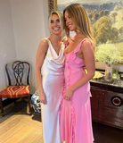 Cute Mermaid Straps Ruffle Pink Chiffon Prom Dress Graduation Prom Dress HZ1023