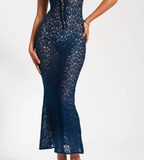 Sexy Mermaid Straps Navy Blue Lace Party Dress Evening Dress HZ1023