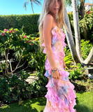 Unique Pink Ruffles Long Prom Dress Evening Dress HZ1023