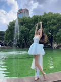 Baby Blue A Line Sweetheart Neck Tulle Short Homecoming Dress Birthday Dress with Bow HZ1023