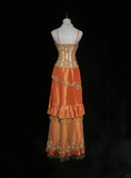 Retro Orange Mermaid Straps Corset Beaded Layered Satin Prom Dress Evening Dress HZ1023