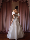 Princess A Line Puff White Lace Prom Dress Party Dress HZ1023