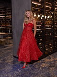 Charming A Line Spaghetti Strap Corset Red Sequin Prom Dress Evening Dress HZ1023