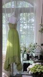 Dreamy Green Sequin Spaghetti Strap Chiffon Date Dress Evening Dress Wedding Guest Dress HZ1023