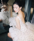 Polka Dot A Line Straps Pleated Chiffon Tulle Short Homecoming Dress Cocktail Dress HZ1023