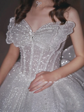 Stunning Ball Gown Strapless Beaded Sequin Prom Dress Wedding Dress with Butterfly HZ1023