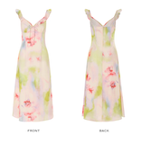 Dreamy A Line V Neck Print Floral Chiffon Summer Dress Party Dress Outfits HZ1023
