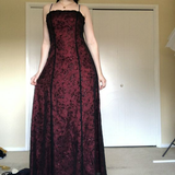 Vintage Burgundy A Line Spaghetti Straps Long Prom Dress HZ1023