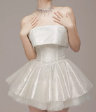 Shiny A Line Strapless White Sequin Homecoming Dress Cocktail Dress HZ1023