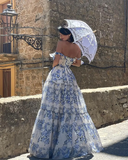 Elegant Floral Print Chiffon Long Prom Dresses Evening Dresses HZ1023