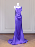 Stunning Purple Mermaid Spaghetti Strap Satin Long Prom Dress Party Dress HZ1023