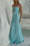 Sweet Strapless Satin A Line Prom Dress Long Party Evening Dress HZ1023