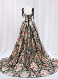 Vintage Satin Straps Floral Long Formal Evening Long Dress Prom Dress HZ1023