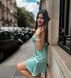 Turquoise A Line Sweetheart Neck Satin Short Homecoming Dress HZ1023