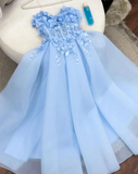 Baby Blue A Line Sweetheart Neck 3D Flower Tulle Prom Dress Evening Dress HZ1023