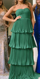 Green Strapless Ruffle Multi-Layer Long Prom Dress HZ1023