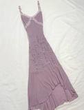 Vintage A Line Spaghetti Straps Beaded Purple Chiffon Prom Dress Party Dress HZ1023