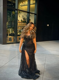 Sexy Black Lace Sequin Slit Long Prom Dress Mermaid Evening Dress HZ1023