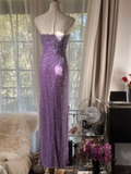 Shiny Sheath Strapless Beaded Purple Chiffon Long Party Dress Evening Dress HZ1023