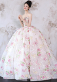 Exquisite Ball Gown Strapless Embroidery Floral Tulle Prom Dress 16th Birthday Dress HZ1023
