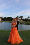 Strapless Tulle Appliques Long Evening Dress Orange Prom Dress HZ1023