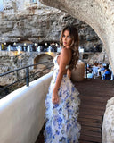 A Line Spaghetti Straps V-Neck Tulle Prom Dresses HZ1023