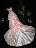 Princess A Line Sweetheart Neck Beaded Pink Satin Prom Dress Evening Dress HZ1023