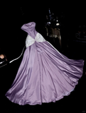 Elegant A Line Strapless Beaded Sequin Lilac Satin Long Prom Dress Evening Dress HZ1023