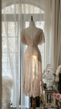 Gentle A Line V Neck Sequin Chiffon Party Dress Wedding Guest Dress HZ1023