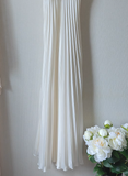 Simple A Line Spaghetti Straps Pleated White Satin Chiffon Prom Dress Evening Dress HZ1023