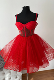 Black Dots Tulle Straps Homecoming Dress HZ1023