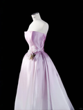 Pink Ombre A Line Strapless Flower Satin Party Dress Evening Dress HZ1023