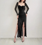 Grape Purple A Line Long Sleeve Ruffle Tulle Homecoming Dress Date Dress Outfits HZ1023