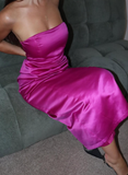 Simple Sheath Strapless Hot Pink Satin Prom Dress Evening Dress HZ1023