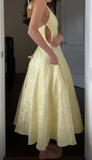 Deep V Neck Yellow Halter A Line Prom Dress HZ1023
