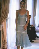 Charming Mermaid Spaghetti Strap Rhinestone Baby Blue Chiffon Prom Dress Evening Dress HZ1023