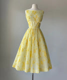 Vintage A Line Yellow Print Floral Chiffon Tea Length Prom Dress Evening Dress HZ1023