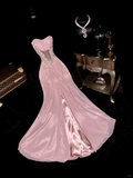 Pink Mermaid Sweetheart Neck Appliques Chiffon Satin Long Prom Dress Party Dress HZ1023
