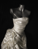 Gentle A Line Strapless Pleated White Satin Long Wedding Dress HZ1023