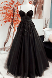 Beautiful Black Tulle Applique Prom Dress Elegant Evening Dress Party Dress HZ1023