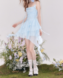 Flowy A Line Halter Layered Yellow Chiffon Open Back Short Homecoming Dress Cocktail Dress HZ1023