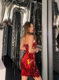 Sexy Sheath Spaghetti Strap Red Sequin Short Homecoming Dress Birthday Dress HZ1023