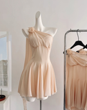 Apricot A Line One Shoulder Flower Chiffon Short Homecoming Dress Cocktail Dress HZ1023