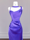 Stunning Purple Mermaid Spaghetti Strap Satin Long Prom Dress Party Dress HZ1023
