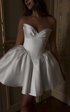 Cute A Line Sweetheart Neck Ivory Satin Short Homecoming Dress Birthday Dress HZ1023