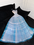 Silver Sequin Ball Gown Strapless Blue Tulle Prom Dress Party Dress HZ1023