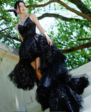 Sexy Ball Gown Spaghetti Straps Black Sequin Layered Tulle Prom Dress Evening Dress 16th Birthday Dress HZ1023